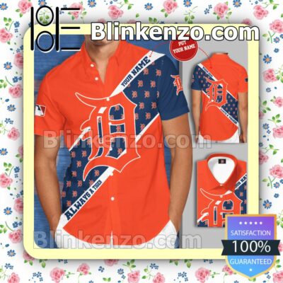 Personalized Detroit Tigers Logo Always Tiger Orange Cobalt Summer Hawaiian Shirt, Mens Shorts