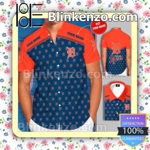 Personalized Detroit Tigers Logo Cobalt Orange Summer Hawaiian Shirt, Mens Shorts