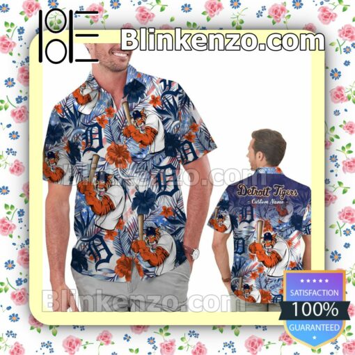 Personalized Detroit Tigers Tropical Floral America Flag For MLB Football Lovers Mens Shirt, Swim Trunk