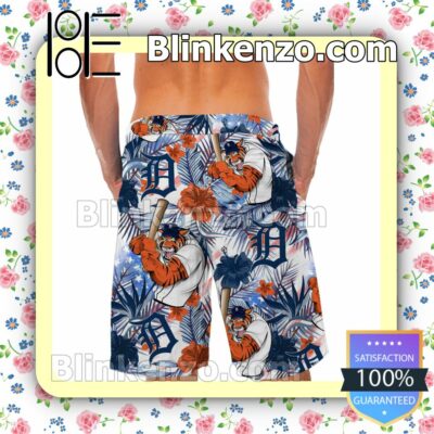 Personalized Detroit Tigers Tropical Floral America Flag For MLB Football Lovers Mens Shirt, Swim Trunk a