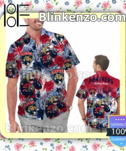 Personalized Florida Panthers Tropical Floral America Flag Mens Shirt, Swim Trunk