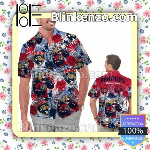 Personalized Florida Panthers Tropical Floral America Flag Mens Shirt, Swim Trunk