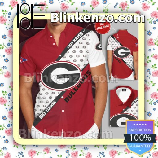 Personalized Georgia Bulldogs Go Dawgs Red White Summer Hawaiian Shirt, Mens Shorts