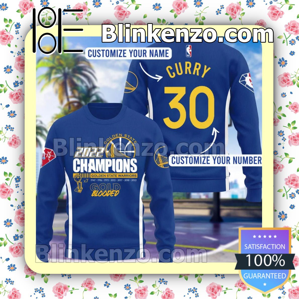Mother's Day Gift Personalized Golden State Warriors 7 Times Champions Gold Blooded Hoodies, Long Sleeve Shirt