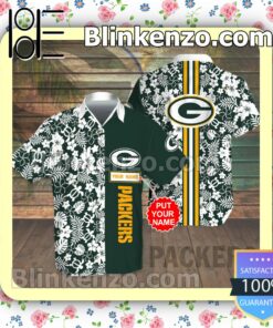 Personalized Green Bay Packers Flowery Dark Green Summer Hawaiian Shirt, Mens Shorts