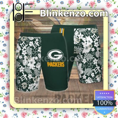 Personalized Green Bay Packers Flowery Dark Green Summer Hawaiian Shirt, Mens Shorts a