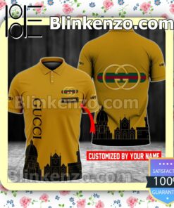 Personalized Gucci Florence City Silhouette Golden Embroidered Polo Shirts