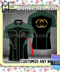Personalized Gucci Gold Logo Black Mix Green Embroidered Polo Shirts