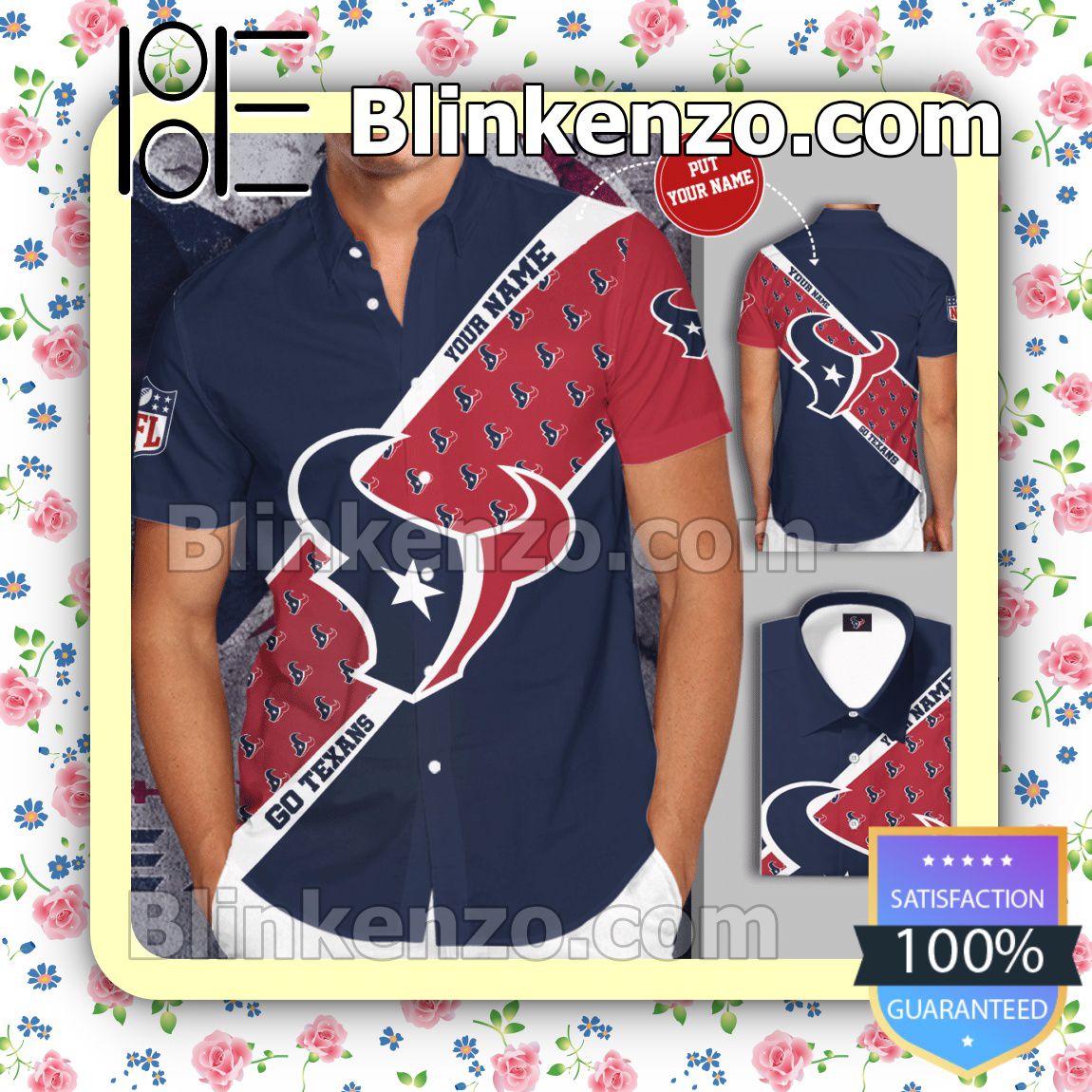 Personalized Houston Texans Big Logo Go Texans Navy Red Summer Hawaiian  Shirt, Mens Shorts - Blinkenzo