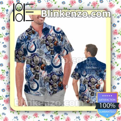 Personalized Indianapolis Colts Tropical Floral America Flag Aloha Mens Shirt, Swim Trunk
