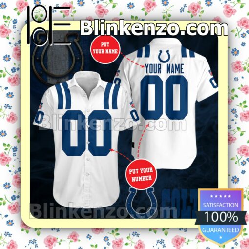 Personalized Indianapolis Colts White Summer Hawaiian Shirt, Mens Shorts