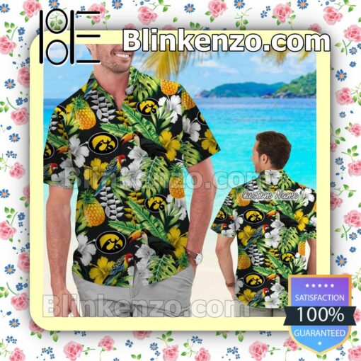 Personalized Iowa Hawkeyes Parrot Floral Tropical Mens Shirt, Swim Trunk