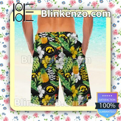 Personalized Iowa Hawkeyes Parrot Floral Tropical Mens Shirt, Swim Trunk a
