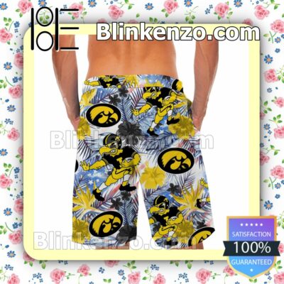 Personalized Iowa Hawkeyes Tropical Floral America Flag For NCAA Football Lovers Mens Shirt, Swim Trunk a