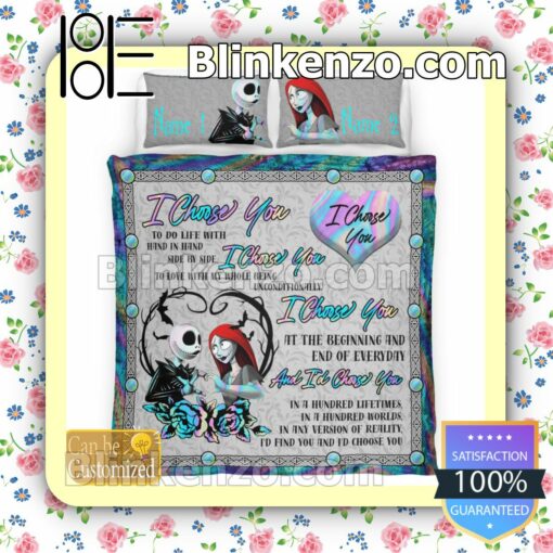 Personalized Jack And Sally I Choose You Queen King Quilt Blanket Set