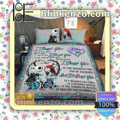 Personalized Jack And Sally I Choose You Queen King Quilt Blanket Set a