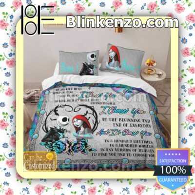 Personalized Jack And Sally I Choose You Queen King Quilt Blanket Set b
