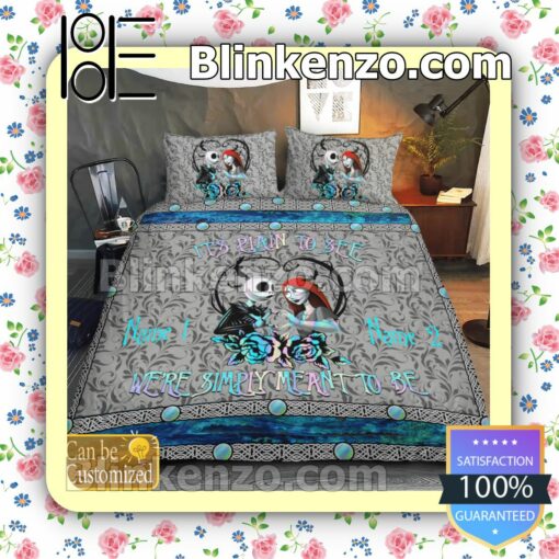 Personalized Jack And Sally It's Plain To See We're Simply Meant To Be Queen King Quilt Blanket Set a