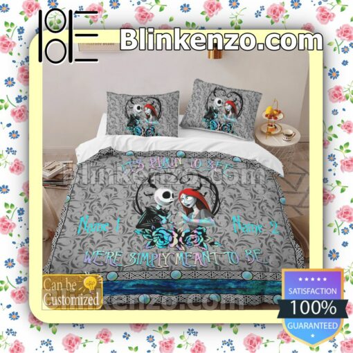 Personalized Jack And Sally It's Plain To See We're Simply Meant To Be Queen King Quilt Blanket Set b