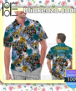 Personalized Jacksonville Jaguars Tropical Floral America Flag Aloha Mens Shirt, Swim Trunk