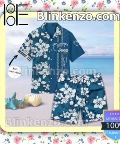 Personalized Jeep Floral Unisex   Blue Summer Hawaiian Shirt, Mens Shorts