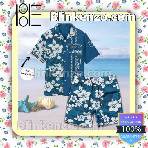 Personalized Jeep Floral Unisex   Blue Summer Hawaiian Shirt, Mens Shorts