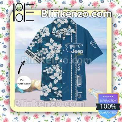 Personalized Jeep Floral Unisex   Blue Summer Hawaiian Shirt, Mens Shorts a