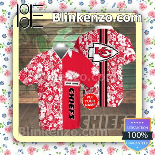 Personalized Kansas City Chiefs Flowery Red Summer Hawaiian Shirt, Mens Shorts