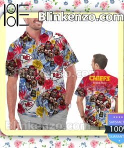 Personalized Kansas City Chiefs Tropical Floral America Flag Aloha Mens Shirt, Swim Trunk