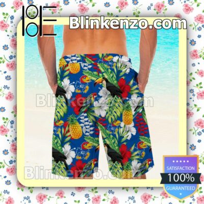 Personalized Kansas Jayhawks Parrot Floral Tropical Mens Shirt, Swim Trunk a