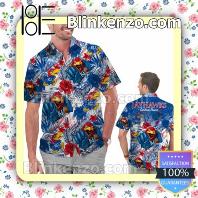 Personalized Kansas Jayhawks Tropical Floral America Flag For NCAA Football Lovers University of Kansas Mens Shirt, Swim Trunk