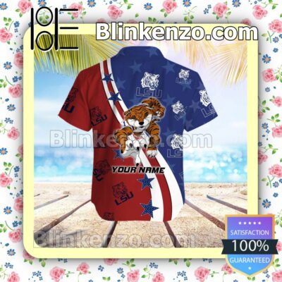Personalized LSU Tigers American Flag Mens Shirt, Swim Trunk a