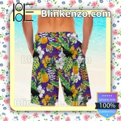 Personalized LSU Tigers Parrot Floral Tropical Mens Shirt, Swim Trunk a
