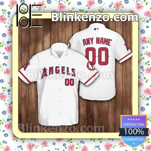 Personalized Los Angeles Angels Baseball White Logo Branded Summer Hawaiian Shirt, Mens Shorts