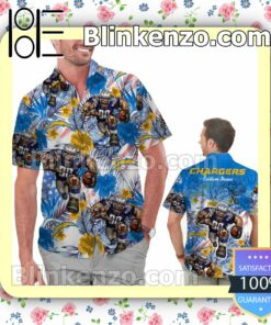Personalized Los Angeles Chargers Tropical Floral America Flag Aloha Mens Shirt, Swim Trunk
