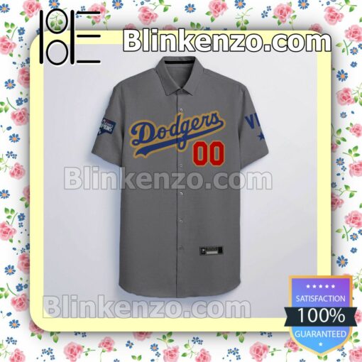 Personalized Los Angeles Dodgers Gray Logo Branded Summer Hawaiian Shirt, Mens Shorts