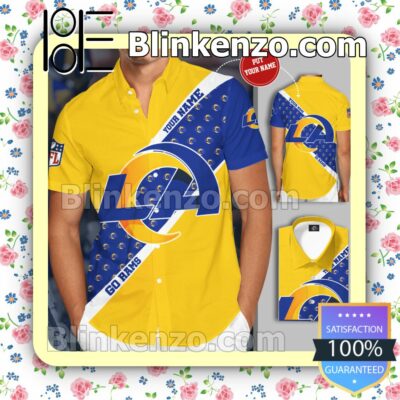 Personalized Los Angeles Rams Logo Go Rams Yellow Blue Summer Hawaiian Shirt, Mens Shorts