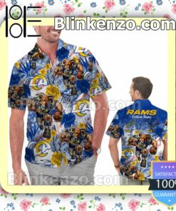 Personalized Los Angeles Rams Tropical Floral America Flag Aloha Mens Shirt, Swim Trunk