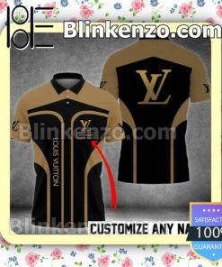 Personalized Louis Vuitton Gold Logo Black Mix Brown Embroidered Polo Shirts