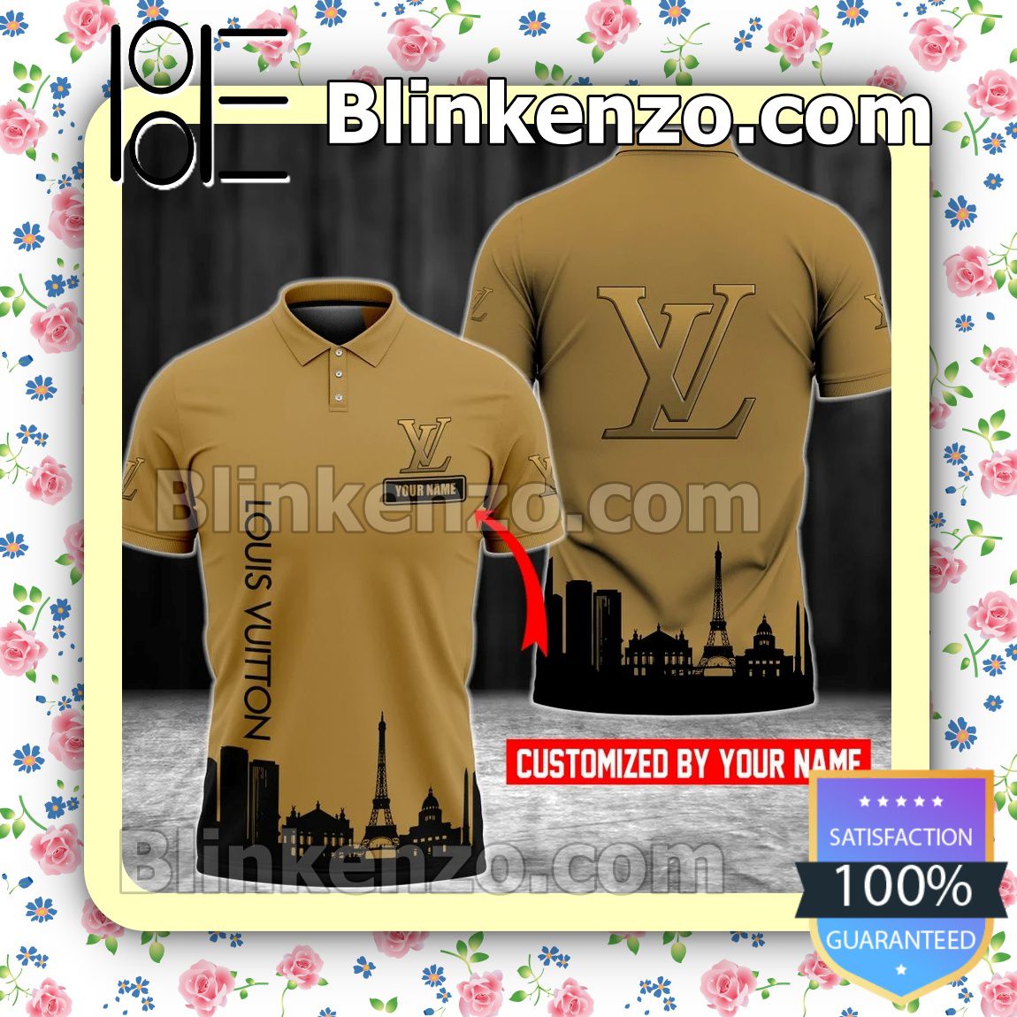 Personalized Louis Vuitton Paris Silhouette Golden Embroidered Polo Shirts