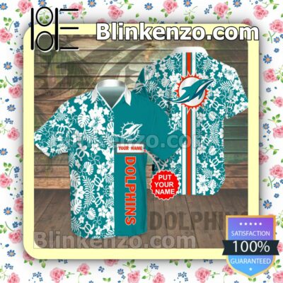 Personalized Miami Dolphins Flowery Turquoise Summer Hawaiian Shirt, Mens Shorts