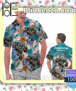 Personalized Miami Dolphins Tropical Floral America Flag Aloha Mens Shirt, Swim Trunk