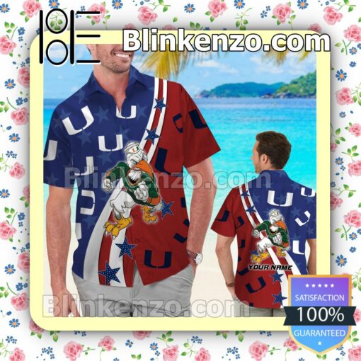 Personalized Miami Hurricanes American Flag Mens Shirt, Swim Trunk