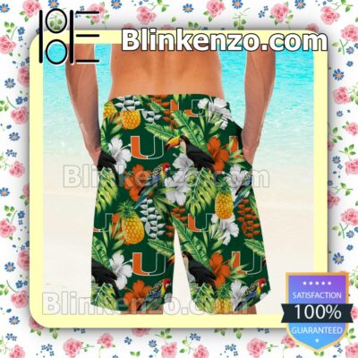 Personalized Miami Hurricanes Parrot Floral Tropical Mens Shirt, Swim Trunk a
