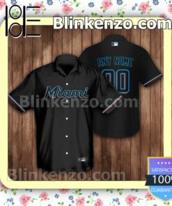 Personalized Miami Marlins Baseball Black Summer Hawaiian Shirt, Mens Shorts
