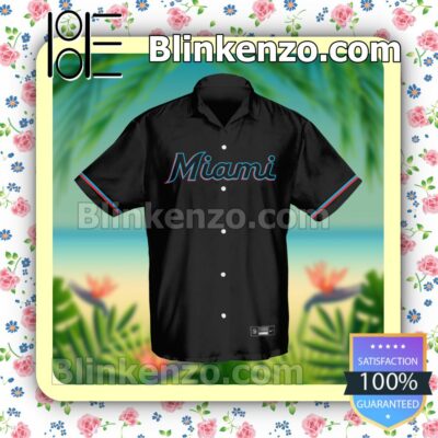 Personalized Miami Marlins Baseball Black Summer Hawaiian Shirt, Mens Shorts a