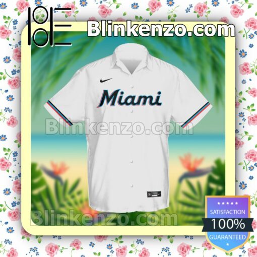 Personalized Miami Marlins Baseball White Summer Hawaiian Shirt, Mens Shorts a