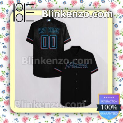 Personalized Miami Marlins Black Summer Hawaiian Shirt b