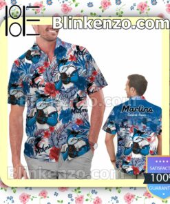 Personalized Miami Marlins Tropical Floral America Flag For MLB Football Lovers Mens Shirt, Swim Trunk