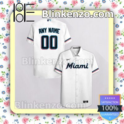 Personalized Miami Marlins White Summer Hawaiian Shirt b